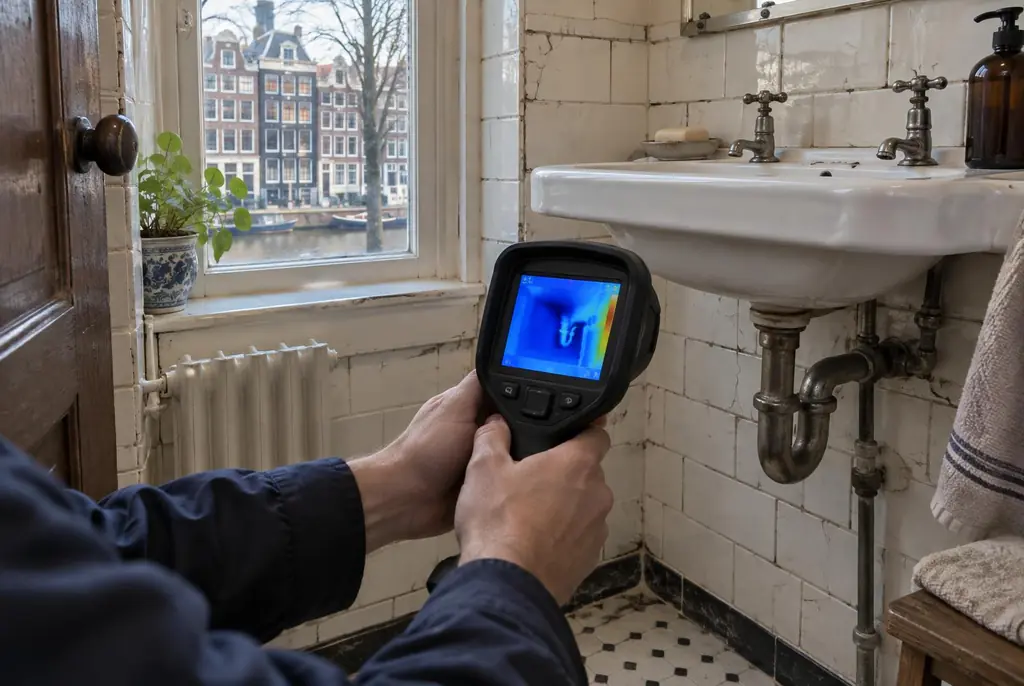 Lekdetectie Oegstgeest – badkamer met oude leidingen achter de tegels