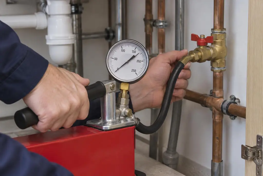 Lekdetectie Oegstgeest – druktest op een waterleiding met een manometer