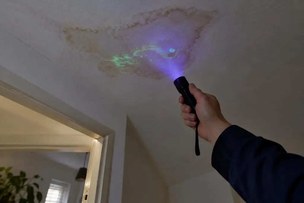 Lekdetectie Oegstgeest – kleurstof controleren op het plafond met uv-licht