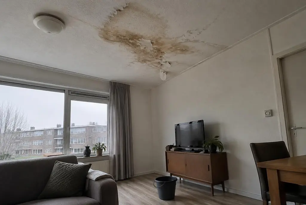 Lekdetectie Oegstgeest – vochtplek op het plafond onder een badkamer